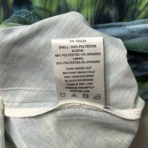 Indigo Soul Top Women's Medium Green Blue Short Sleeve Peacock Mesh Boho Shirt - Picture 12 of 15